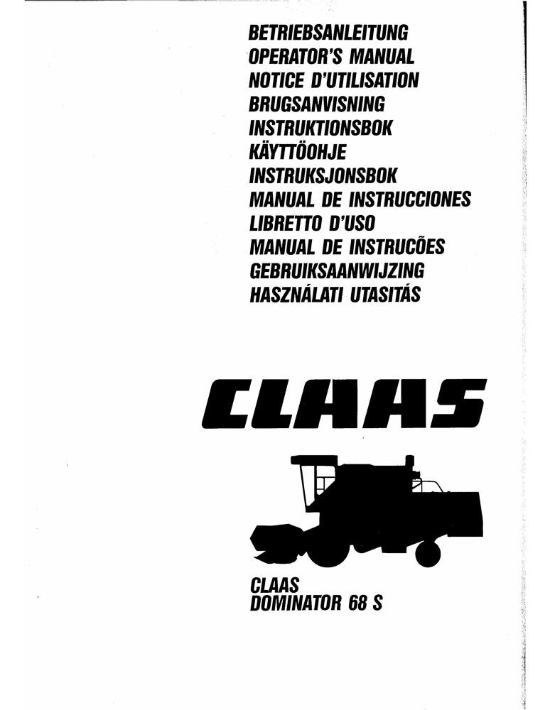Operator's manual for Claas Dominator 68 S combine harvester, PDF