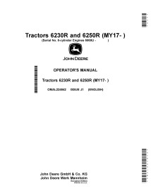 John Deere 6230R, 6250R MY2017- manual do operador em pdf para tratores - John Deere manuais - JD-OMAL224842