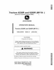 John Deere 6230R, 6250R MY2019 - manual do operador pdf para tratores - John Deere manuais - JD-OMAL228760