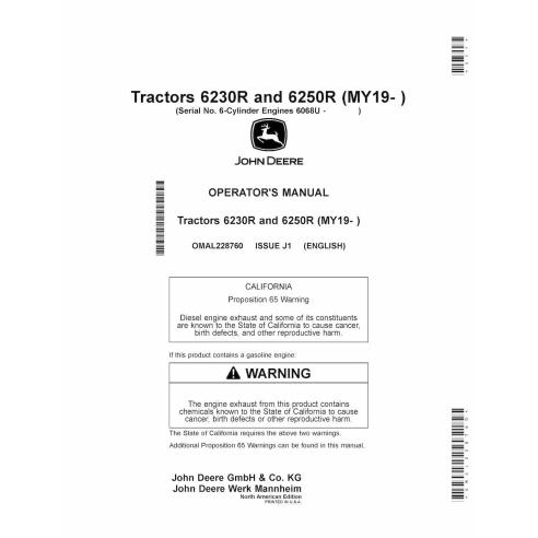 JD-OMAL228760 John Deere 6230R, 6250R MY2019 - manual do operador dos tratores (OMAL228760)