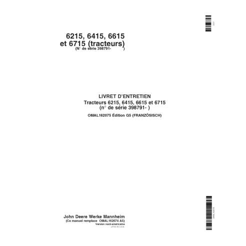 Manual do operador em pdf de tratores John Deere 6415, 6615, 6715, 6215 FR - John Deere manuais - JD-OMAL162075