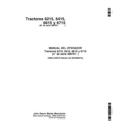 JD-OMAL162076 John Deere 6415, 6615, 6715, 6215 tractors operator's manual ES (OMAL162076)
