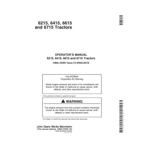 Manual do operador em pdf de tratores John Deere 6415, 6615, 6715, 6215 - John Deere manuais - JD-OMAL152847