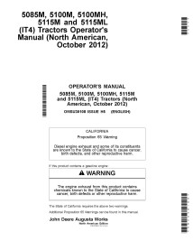 JD-OMSU30108 John Deere 5085M, 5100M, 5100MH, 5115M, 5115ML Oct 2012- tractors operator's manual (OMSU30108)