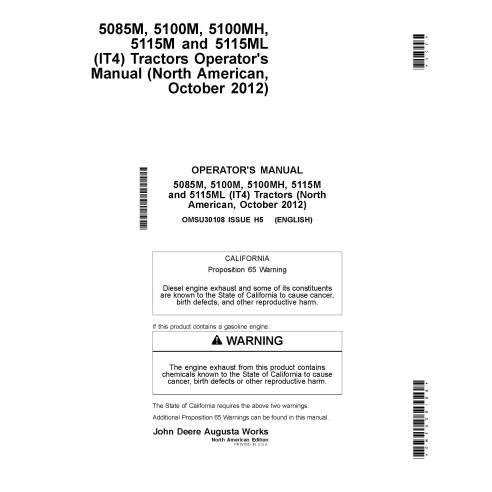 John Deere 5085M, 5100M, 5100MH, 5115M, 5115ML Oct 2012-tracteurs pdf manuel de l'opérateur - John Deere manuels - JD-OMSU30108