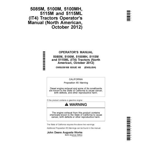 JD-OMSU30108 John Deere 5085M, 5100M, 5100MH, 5115M, 5115ML Oct 2012- tractors operator's manual (OMSU30108)
