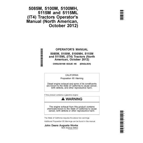 John Deere 5085M, 5100M, 5100MH, 5115M, 5115ML Out 2012- manual do operador em pdf para tratores - John Deere manuais - JD-OM...
