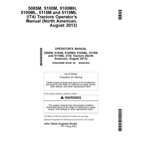 John Deere 5085M, 5100M, 5100MH, 5115M, 5115ML août 2013-tracteurs pdf manuel de l'opérateur - John Deere manuels - JD-OMSU35588