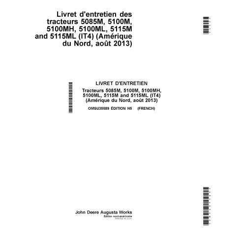 John Deere 5085M, 5100M, 5100MH, 5115M, 5115ML agosto 2013- manual do operador em pdf para tratores FR - John Deere manuais -...