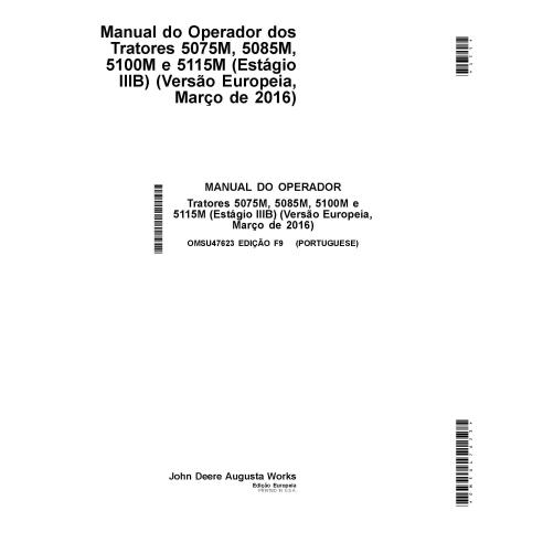 John Deere 5085M, 5100M, 5100MH, 5115M, 5115ML março 2016- manual do operador em pdf para tratores PT - John Deere manuais - ...