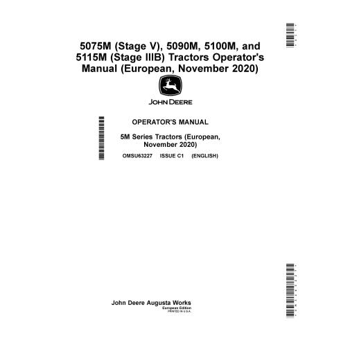 John Deere 5075M (Estágio V), 5090M, 5100M e 5115 Nov 2020 - manual do operador em pdf para tratores - John Deere manuais - J...