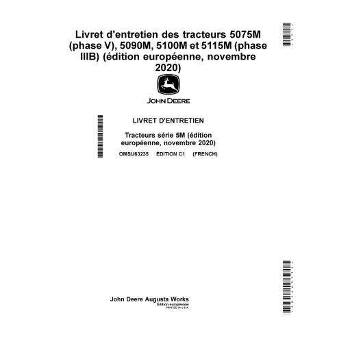 John Deere 5075M (Estágio V), 5090M, 5100M e 5115 Nov 2020- manual do operador em pdf para tratores FR - John Deere manuais -...