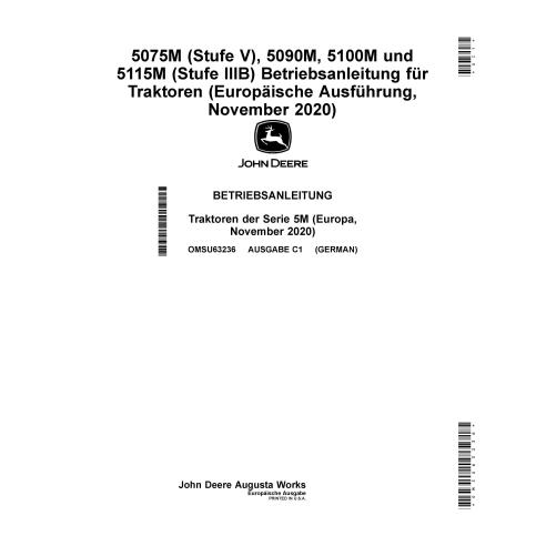John Deere 5075M (Estágio V), 5090M, 5100M e 5115 Nov 2020- manual do operador em pdf para tratores DE - John Deere manuais -...