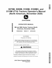 JD-OMSU63224 John Deere 5075M, 5090M, 5100M, 5100MH, and 5115M (FT4) Nov 2020- tractors operator's manual (OMSU63224)