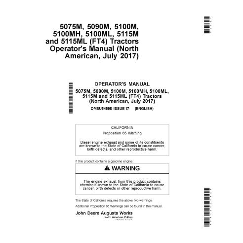 JD-OMSU54598 John Deere 5075M, 5090M, 5100M, 5100MH, 5100ML,5115M and 5115ML (FT4) Jul 2017- tractors pdf operator's manual