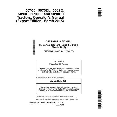 John Deere 5076E, 5076EL, 5082E,\r\n5090E, 5090EL and 5090EH March 2015 - tractors pdf operator's manual  - John Deere manual...