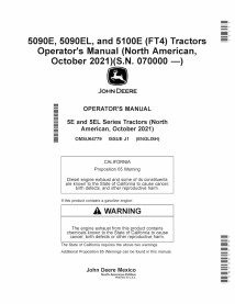 John Deere 5090E, 5090EL, and 5100E (FT4) October 2021 - tractors pdf operator's manual  - John Deere manuals - JD-OMSU64779