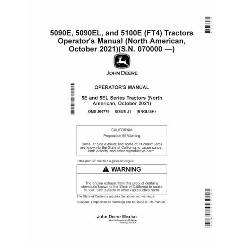 John Deere 5090E, 5090EL e 5100E (FT4) Outubro de 2021 - manual do operador em pdf de tratores - John Deere manuais - JD-OMSU...
