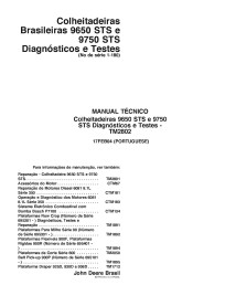 John Deere 9650 STS, 9750 STS combinam pdf diagnóstico técnico manual PT - John Deere manuais - JD-TM2802-PT