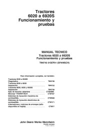 TM4743-ES Manual técnico de operación y prueba de tractores John Deere 6020, 6120, 6220, 6320, 6420, 6420S, 6520, 6620, 6820,...