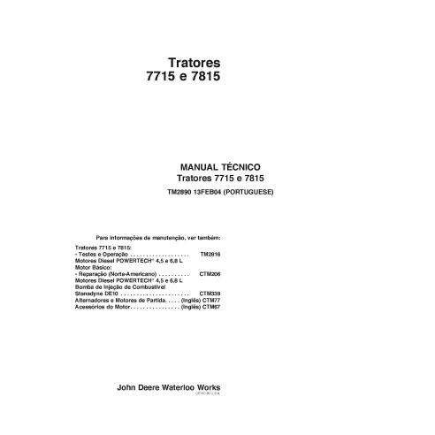 John Deere 7715, 7815 tratores pdf reparação manual técnico PT - John Deere manuais - JD-TM2890-PT