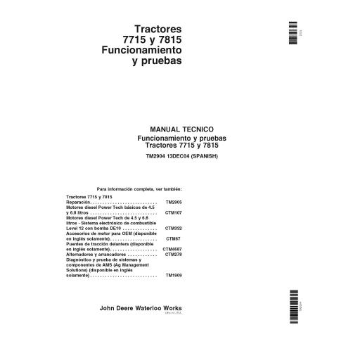 John Deere 7715, 7815 tratores pdf diagnóstico técnico manual ES - John Deere manuais - JD-TM2904-ES