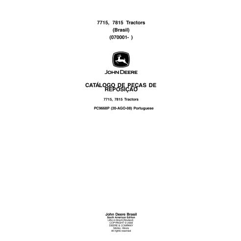 John Deere 7715, 7815 tracteurs catalogue de pièces pdf PT - John Deere manuels - PC9668P-PT
