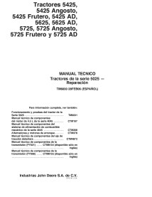 TM6030-ES Manuel technique de réparation des tracteurs John Deere 5425, 5625, 5725 ES (TM6030)