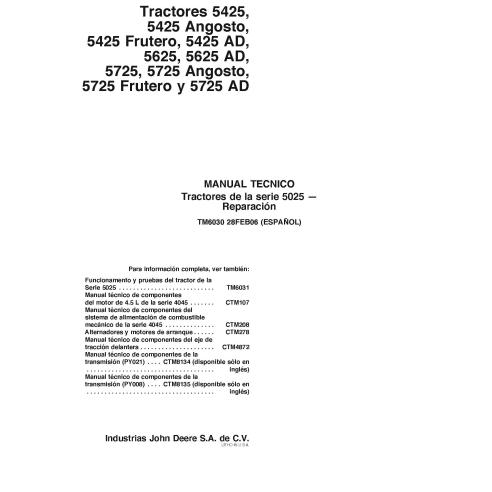 John Deere 5425, 5625, 5725 tracteurs pdf manuel technique de réparation ES - John Deere manuels - JD-TM6030-ES