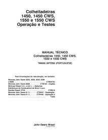 John Deere 1450, 1450 CWS,1550, 1550 CWS combine pdf operation & test technical manual PT - John Deere manuals - JD-TM4802-PT