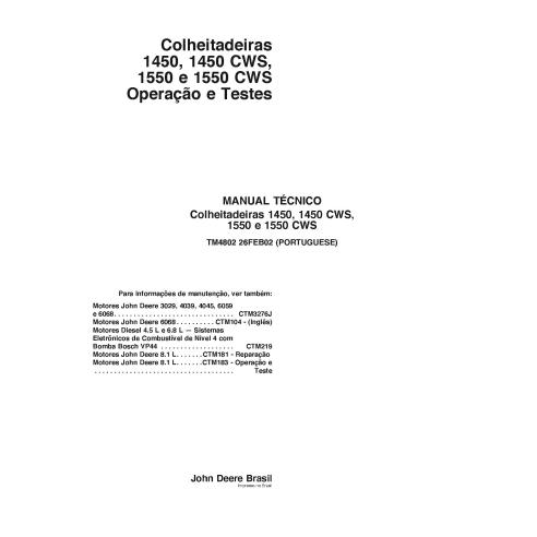 John Deere 1450, 1450 CWS, 1550, 1550 CWS combinam operação em PDF e manual técnico de teste PT - John Deere manuais - JD-TM4...
