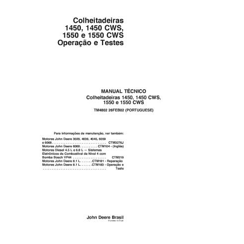 TM4802-PT Manual técnico de operação e teste das colheitadeiras John Deere 1450, 1450 CWS, 1550 e 1550 CWS PT (TM4802)