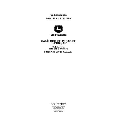 John Deere 9650 STS, 9750 STS moissonneuse-batteuse catalogue de pièces pdf PT - John Deere manuels - JD-PC9241P-PT