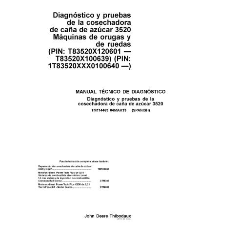 Colheitadeira de cana-de-açúcar John Deere 3520 pdf diagnóstico técnico manual ES - John Deere manuais - JD-TM114463-ES