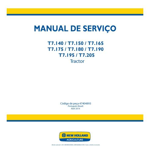 New Holland T7.140, T7.150, T7.165, T7.175, T7.180, T7.190, T7.195, T7.205 manual de serviço em pdf para tratores PT - New Ho...