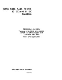 TM4663 Manuel de réparation, d'utilisation et de tests des tracteurs John Deere 3210, 3310, 3410, 3210X, 3310X et 3410X pdf