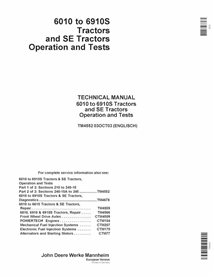 TM4552 Manual de operación y pruebas en formato PDF para tractores John Deere 6010 - 6910S (TM4552)