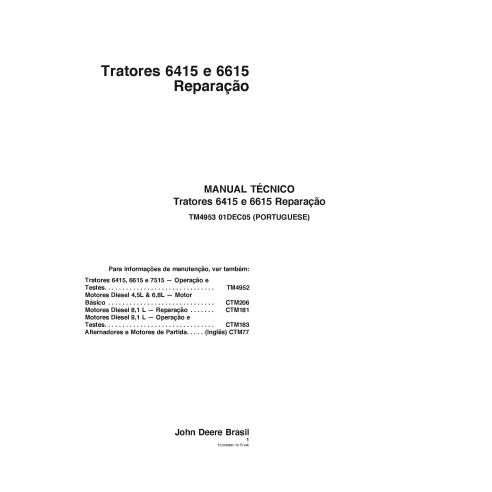 TM4953-PT Manual de reparación de tractores John Deere 6415 y 6615 PT (TM4953)