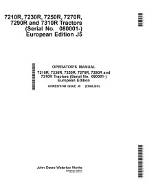 Manuel d'utilisation des tracteurs John Deere 7230R, 7210R, 7250R, 7270R, 7290R, 7310R pdf - John Deere manuels - JD-OMRE579745