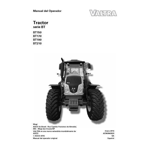 Valtra BT150, BT170, BT190, BT210 trator pdf manual do operador ES - Valtra manuais - VALTRA-ACW0843820-ES