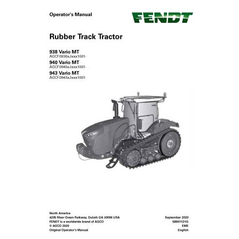 Manual do operador em PDF do trator com esteira de borracha Fendt 938, 940, 943 Vario MT (Motor Tier 4) - Fendt manuais - FEN...