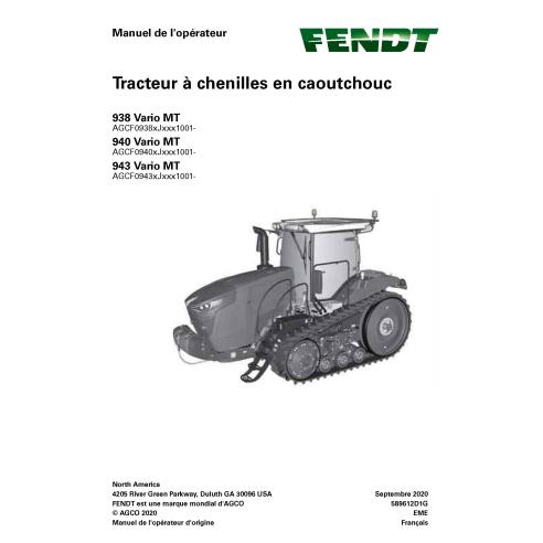 Fendt 938, 940, 943 Vario MT (Tier 4 Engine) rubber track tractor pdf operator's manual FR - Fendt manuals - FENDT-589612D1G-FR