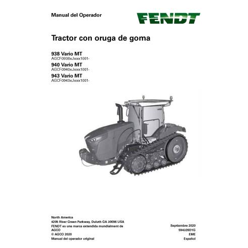 Fendt 938, 940, 943 Vario MT (motor Tier 4) tractor de orugas de goma pdf operator's manual ES - Fendt manuales - FENDT-59432...