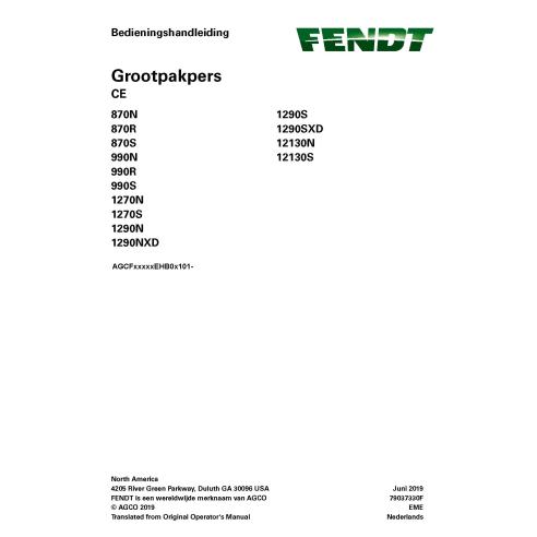 Fendt 870, 990, 1270, 1290, 12130 presse à balles pdf manuel d'utilisation NL - Fendt manuels - FENDT-79037330F-NL