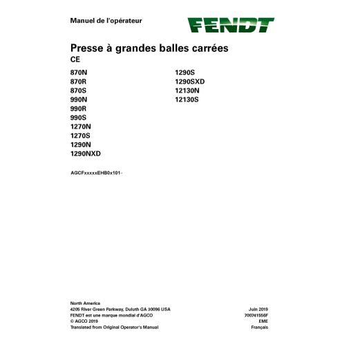 Fendt 870, 990, 1270, 1290, 12130 presse à balles pdf manuel d'utilisation FR - Fendt manuels - FENDT-700741556F-FR