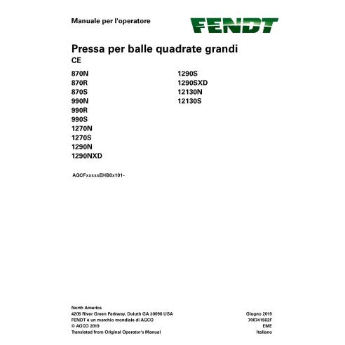 Fendt 870, 990, 1270, 1290, 12130 presse à balles pdf manuel d'utilisation IT - Fendt manuels - FENDT-700741562F-IT