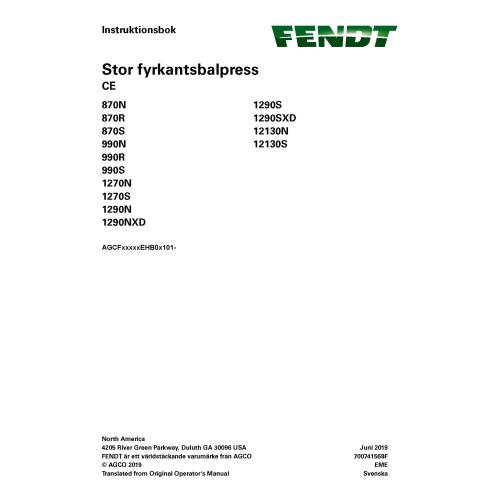 Fendt 870, 990, 1270, 1290, 12130 baler pdf operator's manual SV - Fendt manuals - FENDT-700741568F-SV