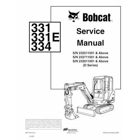 Bobcat 331, 331E, 334 compact excavator pdf service manual  - BobCat manuals - BOBCAT-331_334-6901139-sm-06-12