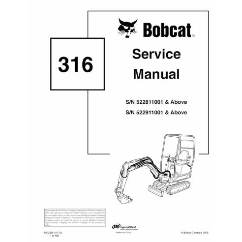 Bobcat 316 compact excavator pdf service manual  - BobCat manuals - BOBCAT-316-6902285-sm-10-12