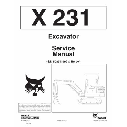 Bobcat X231 compact excavator pdf service manual  - BobCat manuals - BOBCAT-231-6720496-sm-06-12